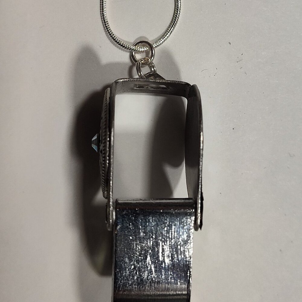 Magnifying Glass Mother of Pearl Fluer De Lis AB Crystal Loupe Pendant Necklace - Picture 6 of 9